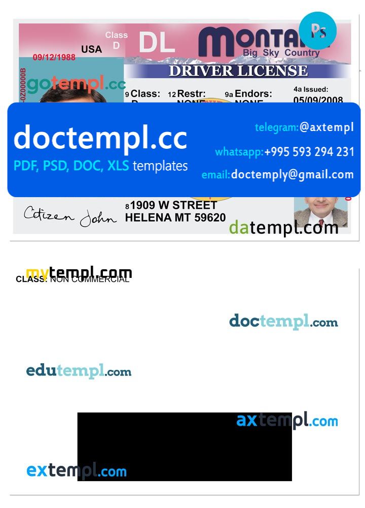 USA Montana driving license template in PSD format, version 2