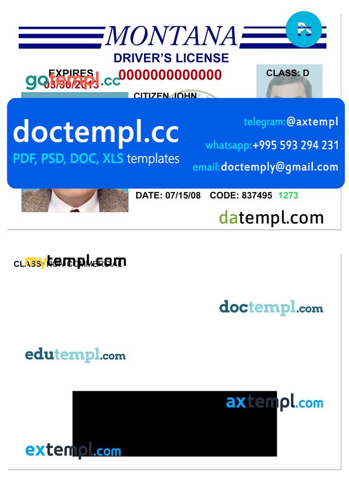 USA Montana driving license template in PSD format, version 3