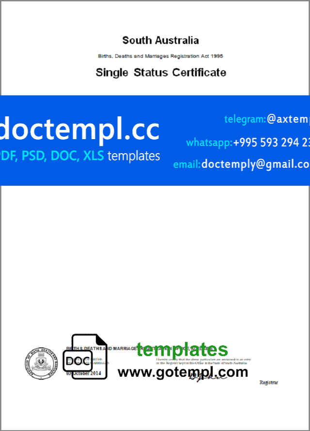 Australia South Australia divorce certificate template in Word and PDF format