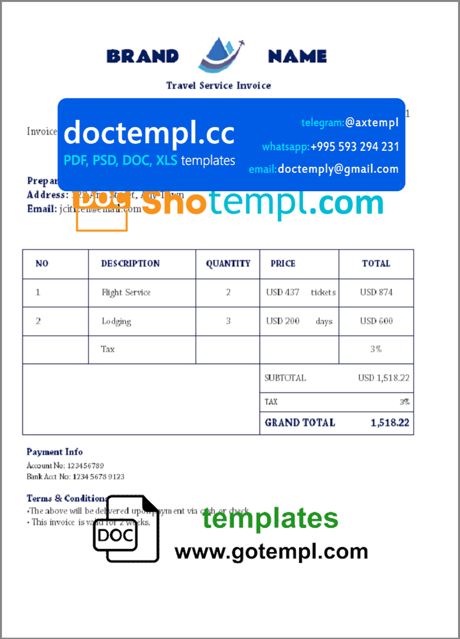 Rv Invoice # outpost travel universal multipurpose invoice template in Word and ...