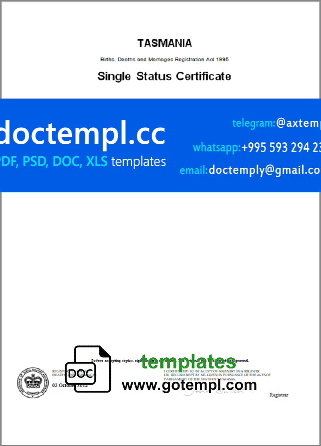 Australia Tasmania divorce certificate template in Word and PDF format