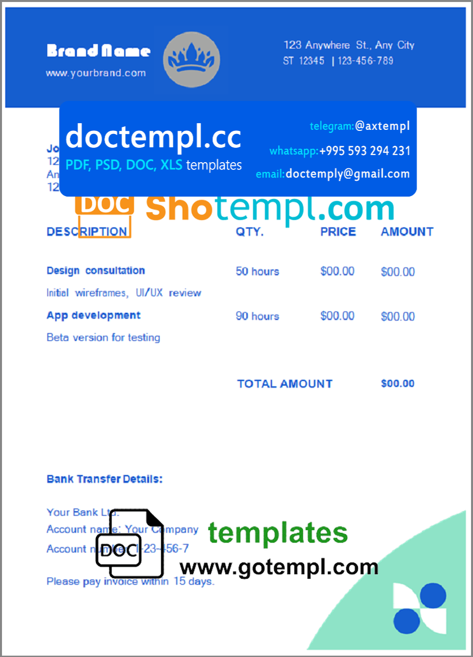 # swarming blue universal multipurpose invoice template in Word and PDF ...