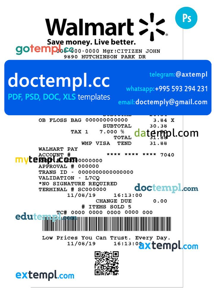 WALMART payment check PSD template