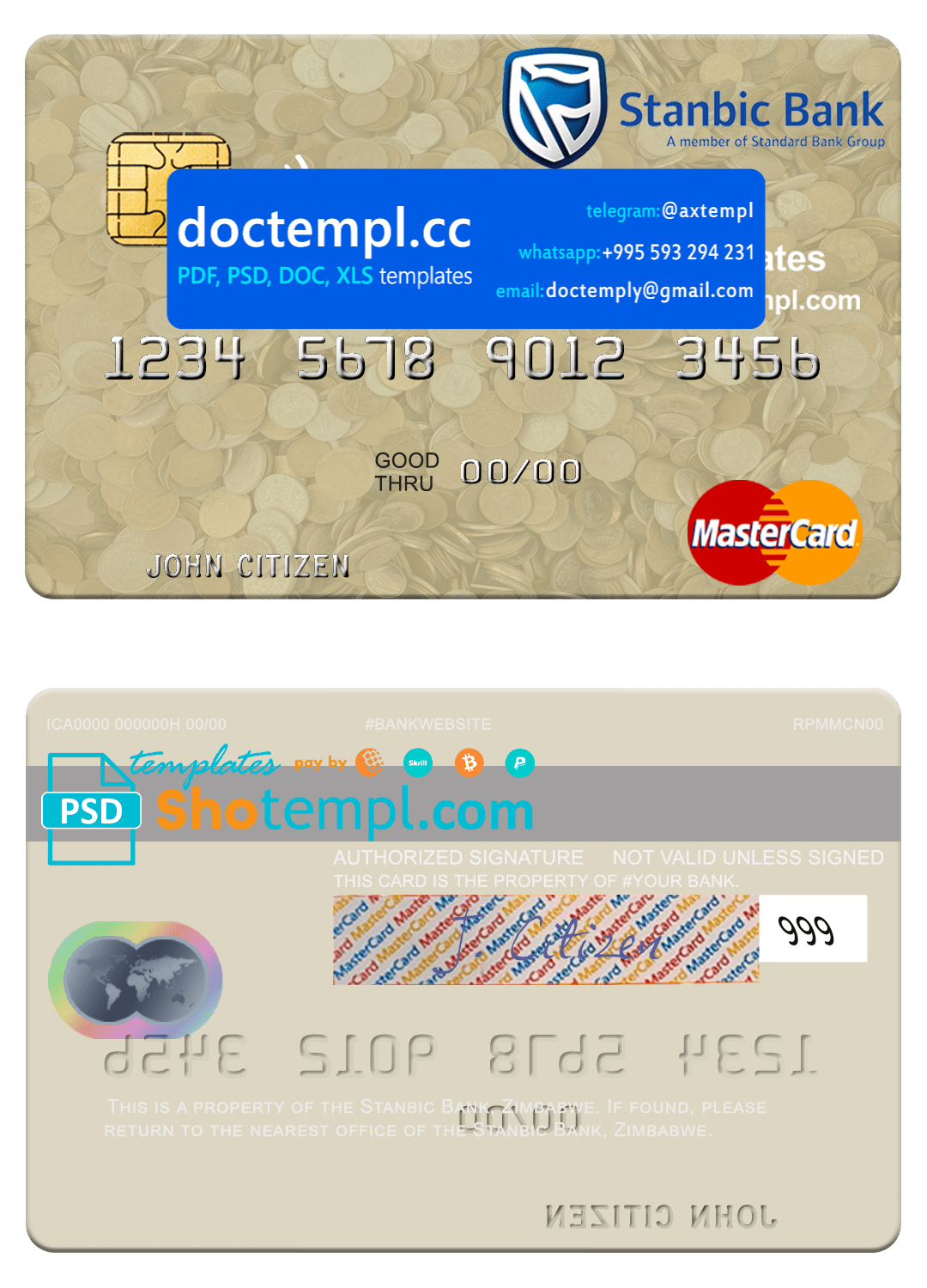 Zimbabwe Stanbic Bank mastercard fully editable template in PSD format