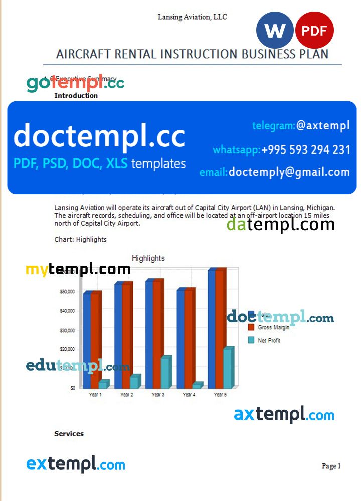 aircraft rental instruction business plan template in Word and PDF formats