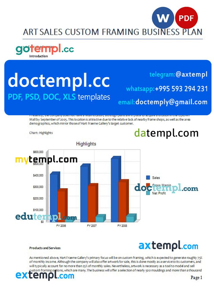 art sales custom framing business plan template in Word and PDF formats