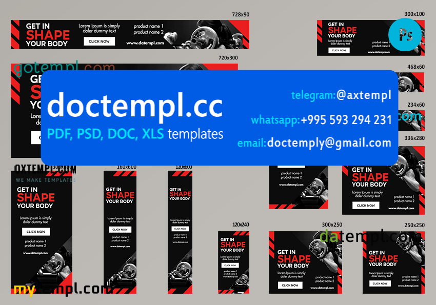 # athletic routine editable banner template set of 13 PSD