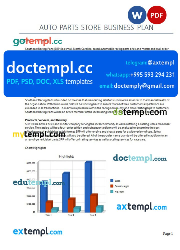auto parts store business plan template in Word and PDF formats