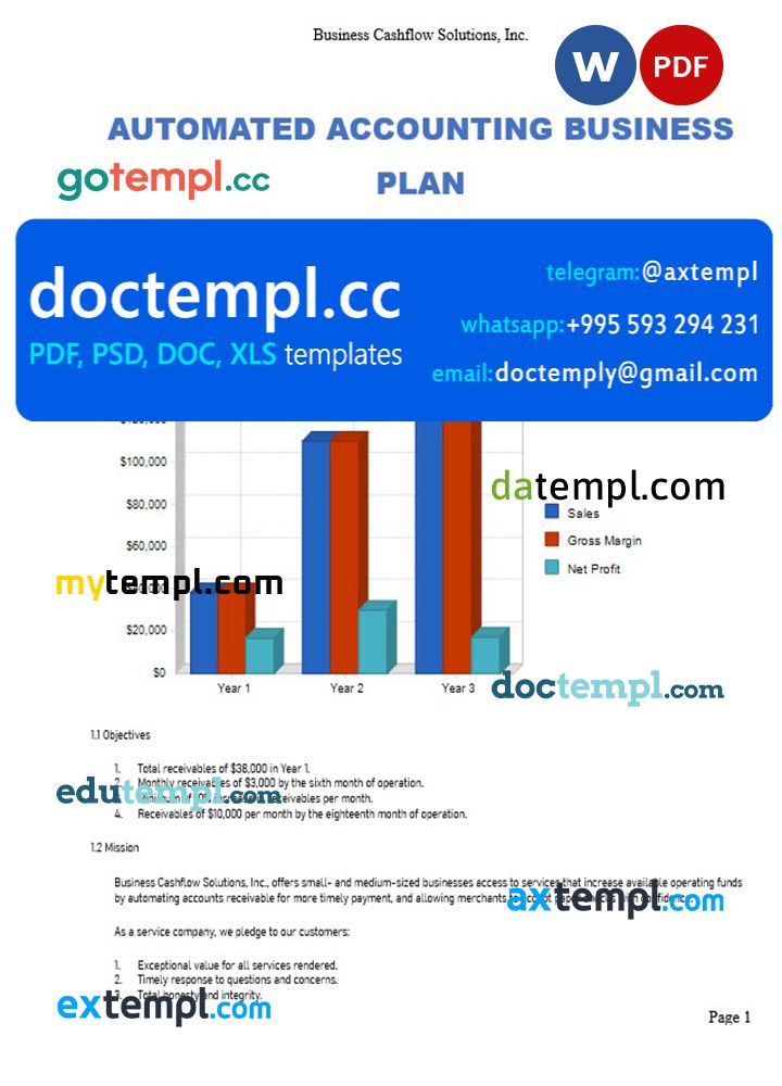 automated accounting business plan template in Word and PDF formats