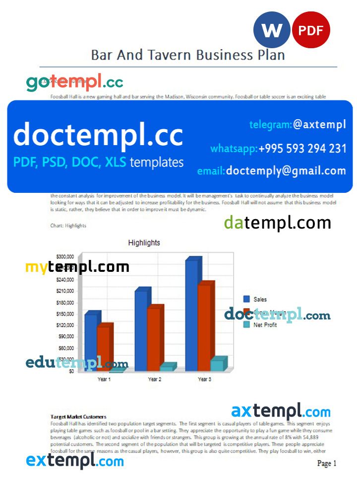 bar and tavern business plan template in Word and PDF formats
