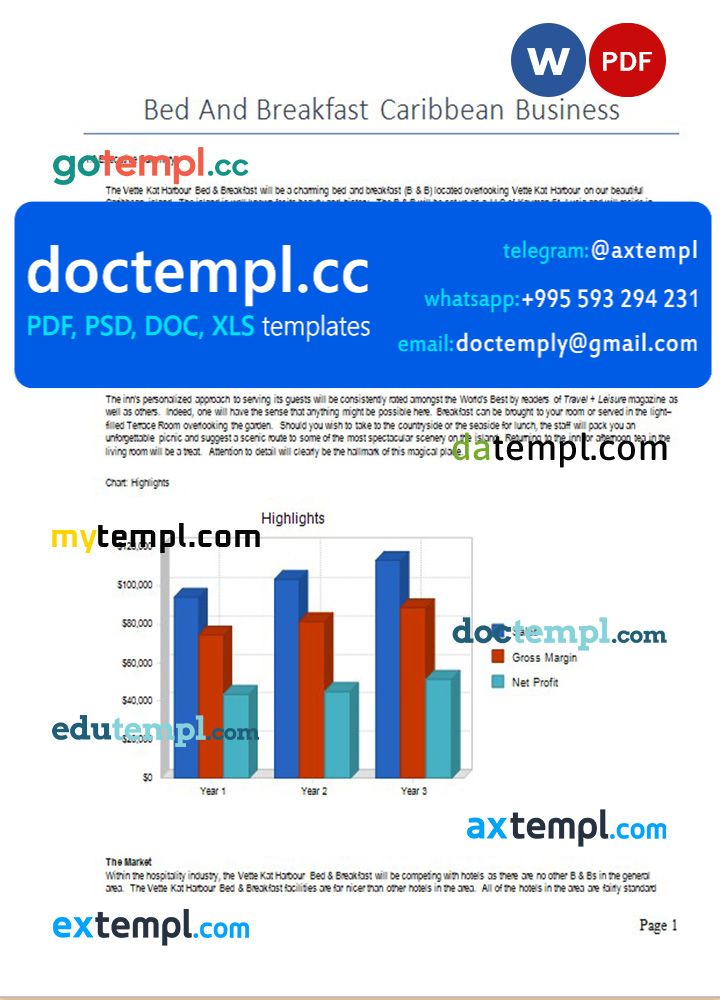 bed and breakfast caribbean business plan template in Word and PDF formats