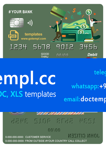 # click money universal multipurpose bank mastercard debit credit card template in PSD format, fully editable