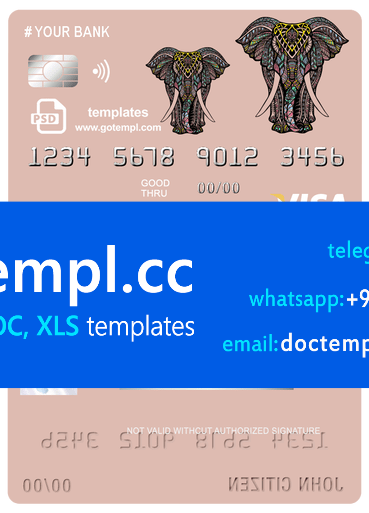 # colored elephant universal multipurpose bank visa electron credit card template in PSD format, fully editable