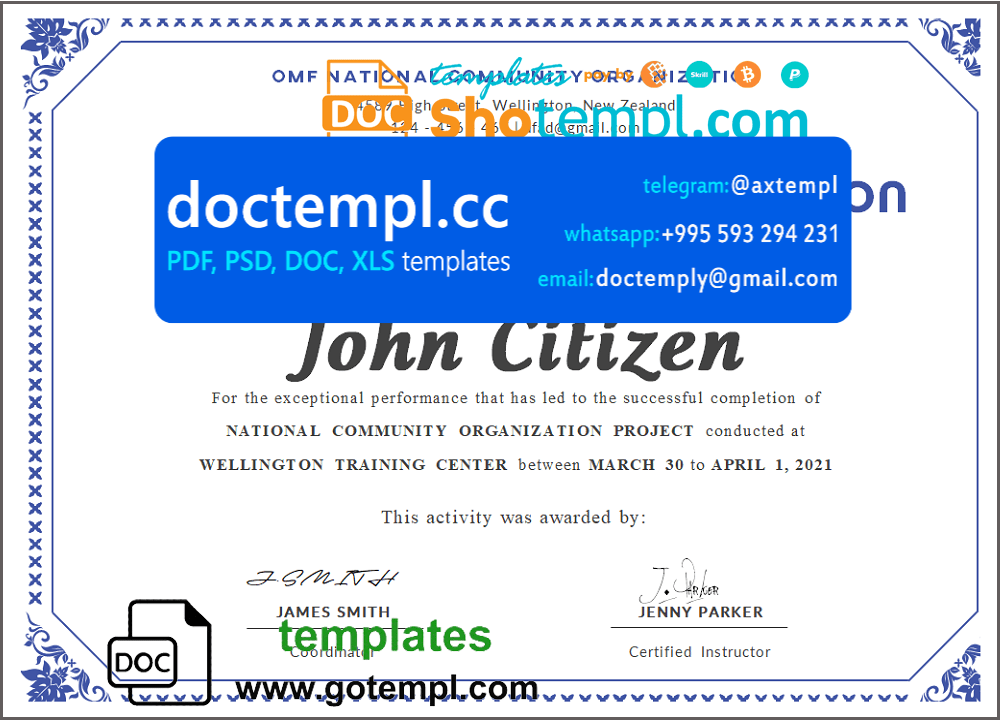 USA Completion certificate template in Word and PDF format, version 3
