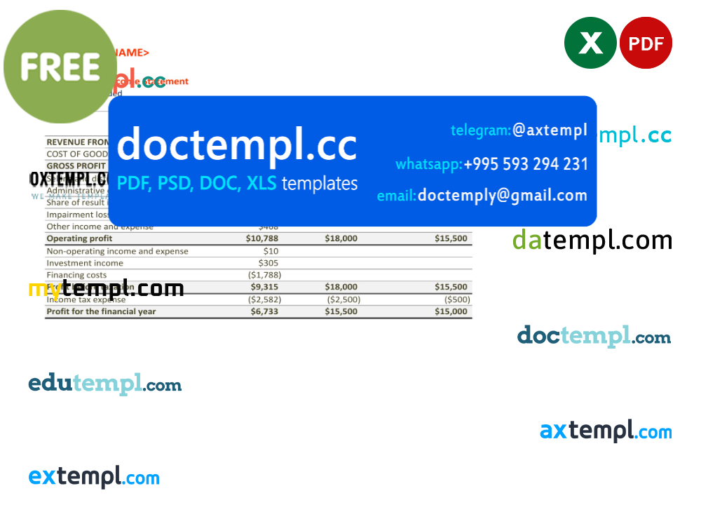 consolidated income statement template in Excel and PDF format