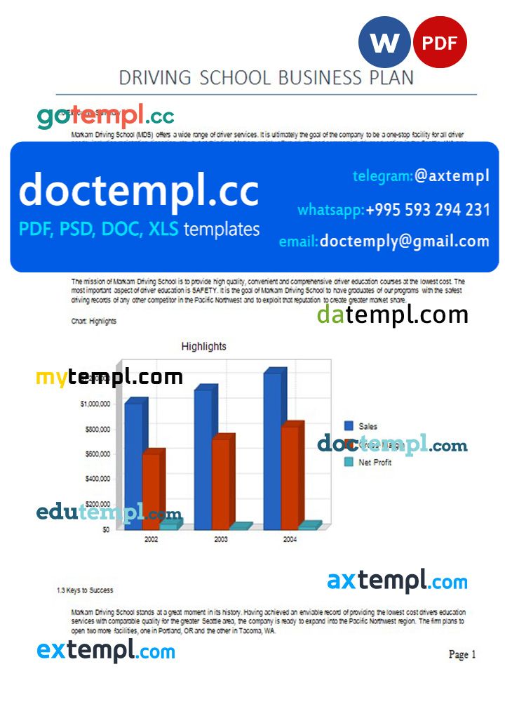 driving school business plan template in Word and PDF formats