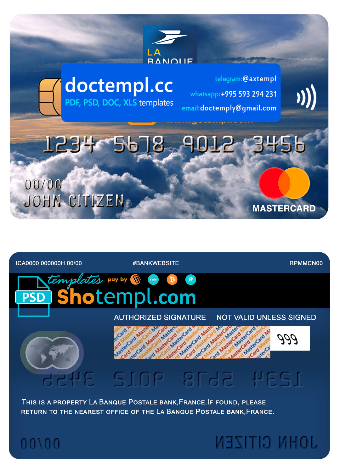 France La Banque Postale bank mastercard template in PSD format, fully editable
