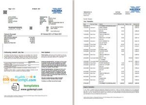 United Kingdom Halifax bank proof of address statement template in Word and PDF format (2 pages)
