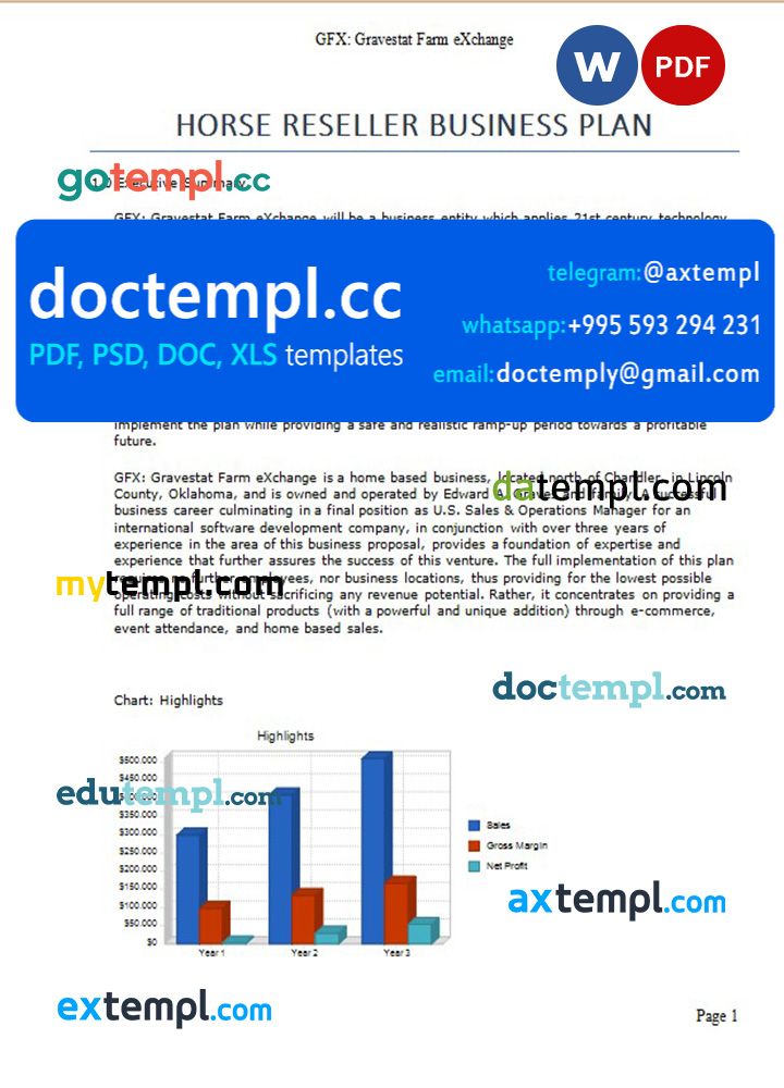 horse reseller business plan template in Word and PDF formats