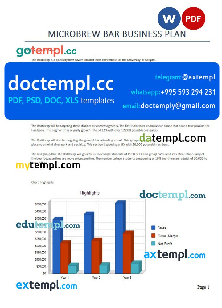 microbrew bar business plan template in Word and PDF formats