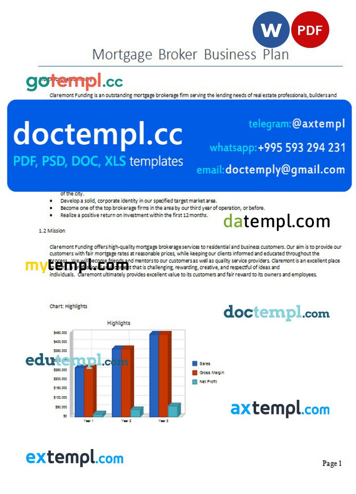mortgage broker business plan template in Word and PDF formats