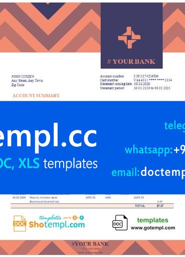 # orange pattern universal multipurpose bank statement template in Word format