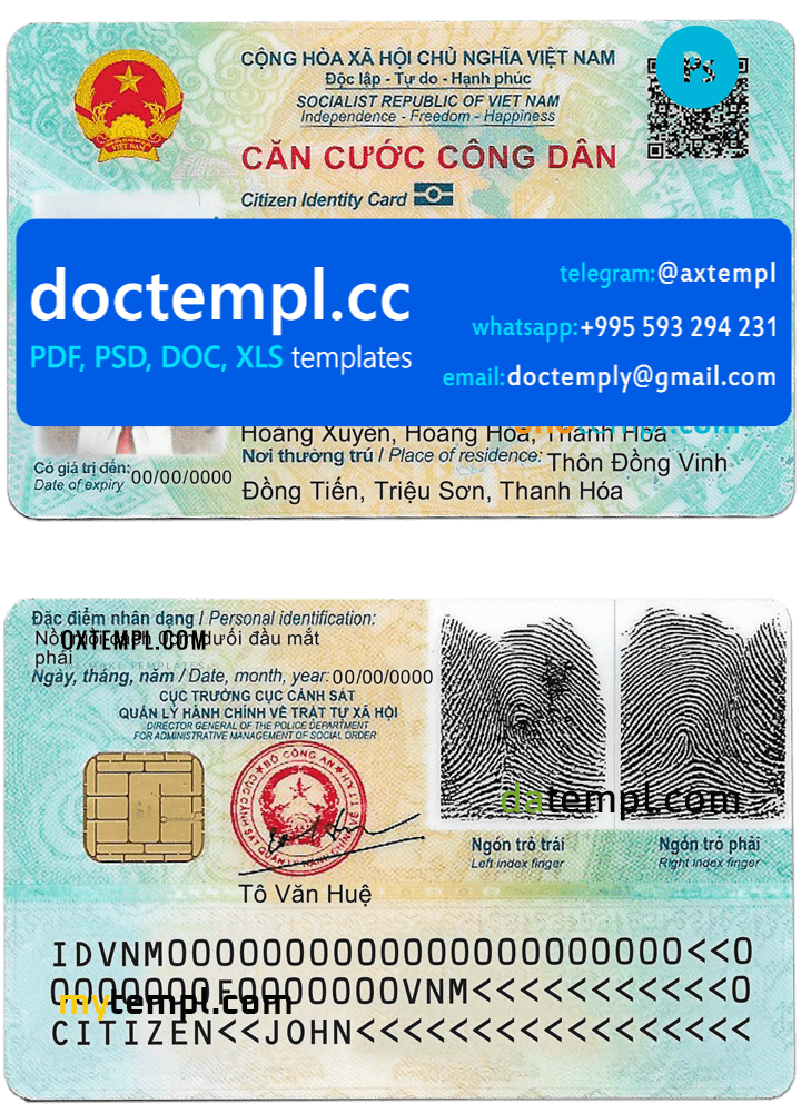 Vietnam ID card PSD template, completely editable