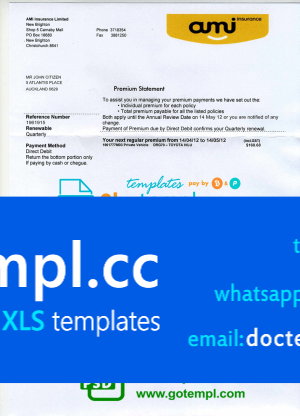 New Zealand AMI proof of address bank statement template, fully editable in PSD format