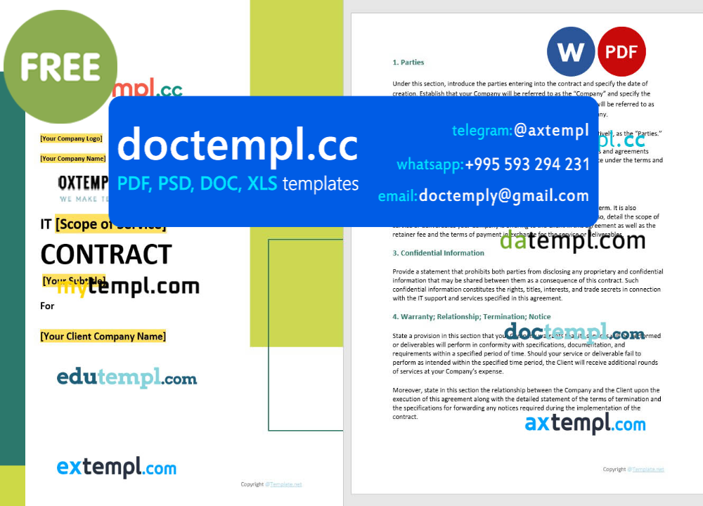 simple IT contract template, Word and PDF format