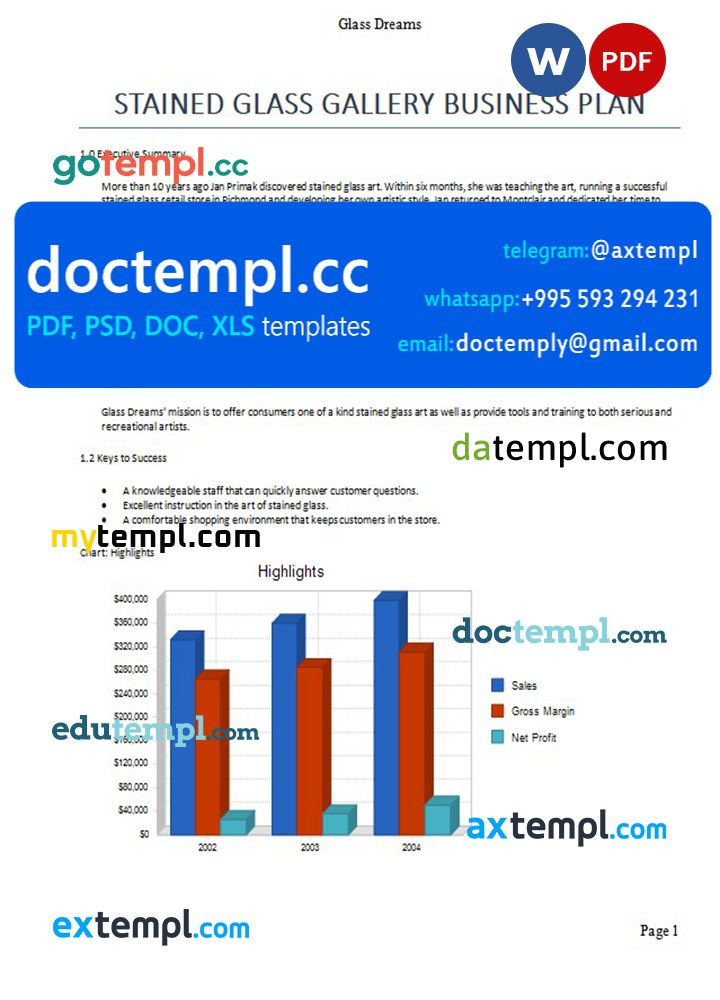 stained glass gallery business plan template in Word and PDF formats