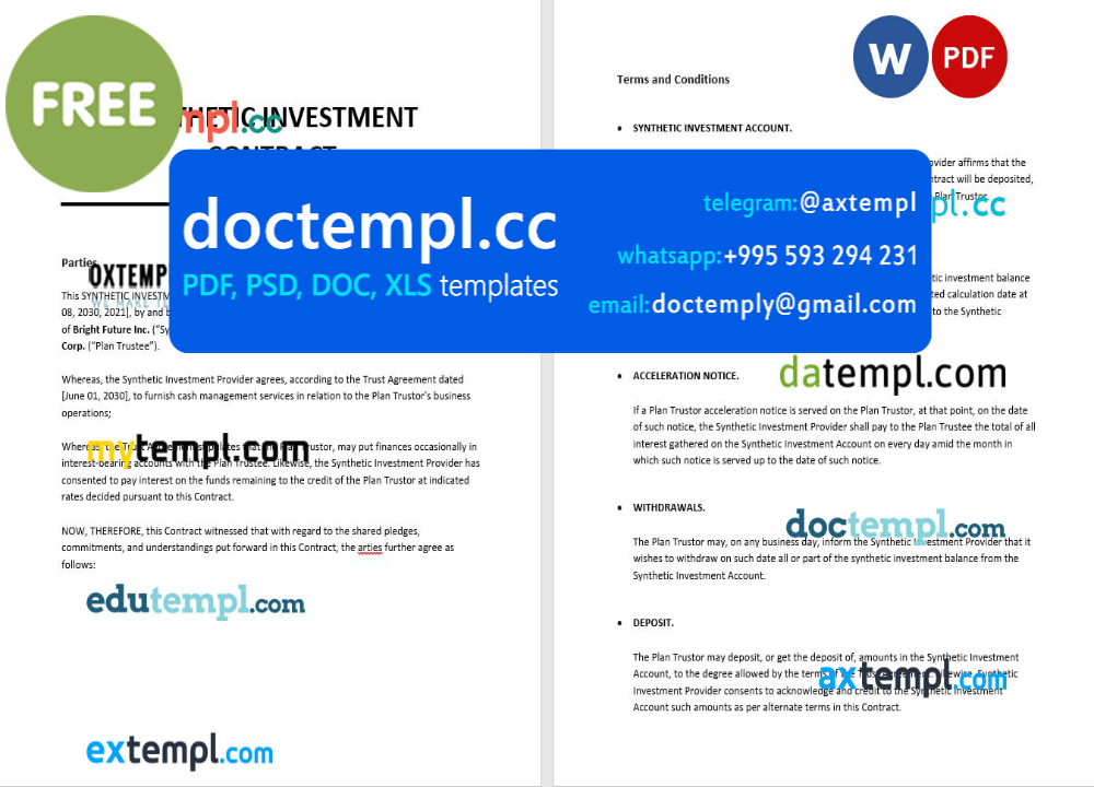synthetic investment contract template, Word and PDF format