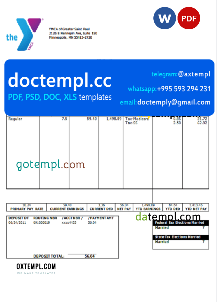 USA social service company employee sheet template in Word and PDF format