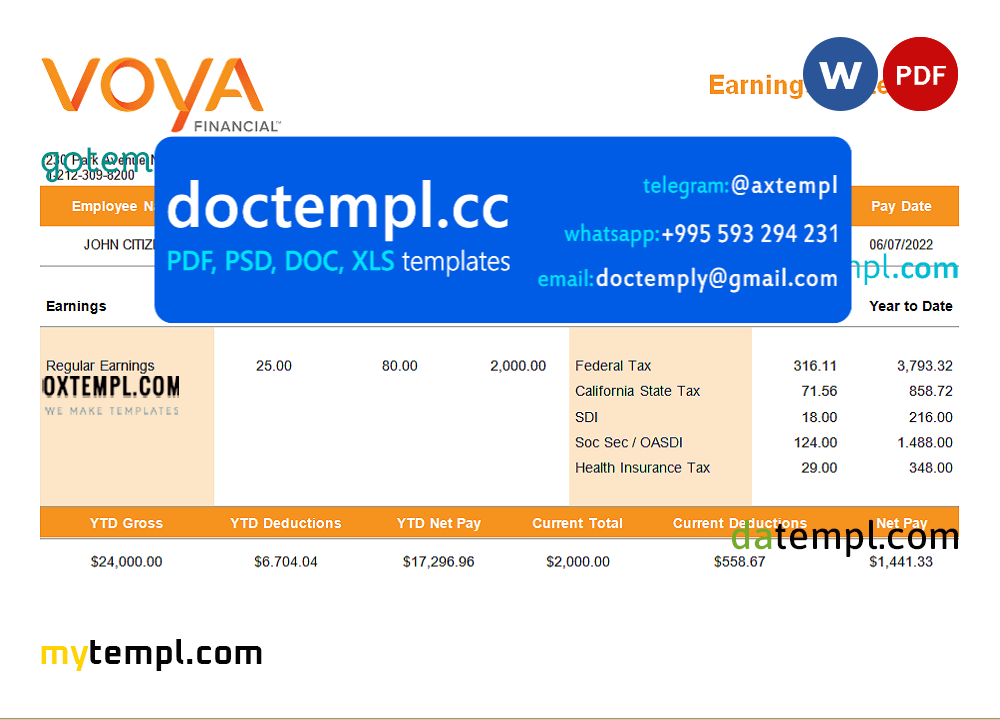 USA financial company employee sheet template in Word and PDF format, version 4