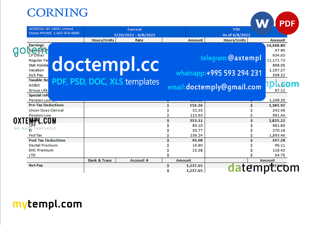 USA manufacturing company employee sheet template in Word and PDF format