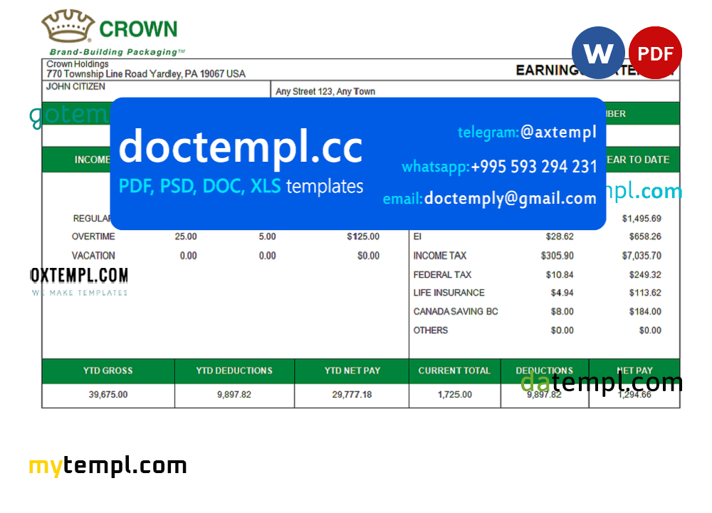 USA packaging company employee sheet template in Word and PDF format