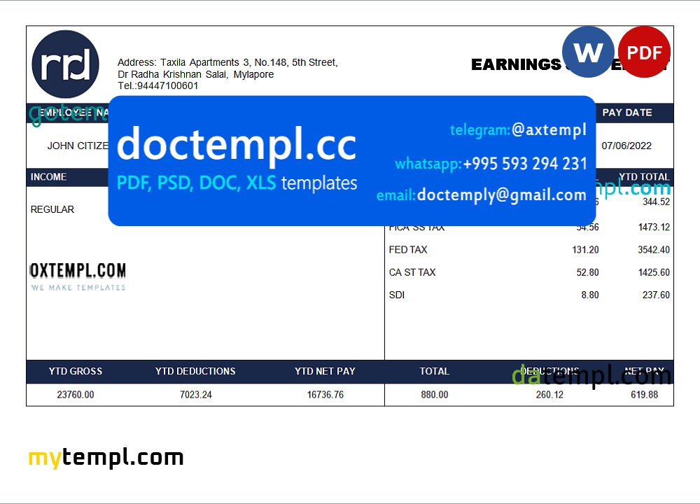USA printing company employee sheet template in Word and PDF format