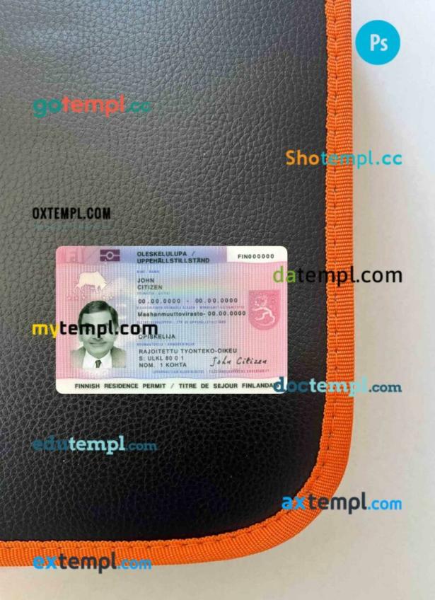 Finland residence permit editable PSDs, scan and photo-realistic snapshot, 2 in 1