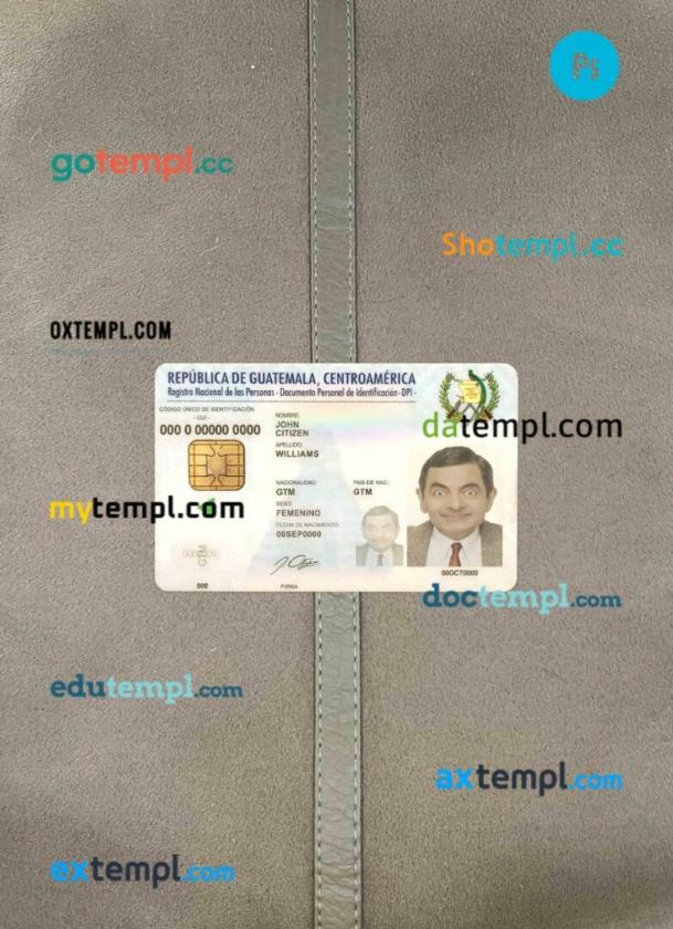 Guatemala ID card editable PSDs, scan and photo-realistic snapshot, 2 in 1