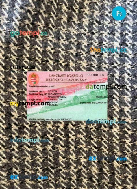 Hungary certificate proof of residence PSD files, scan look and photographed image, 2 in 1