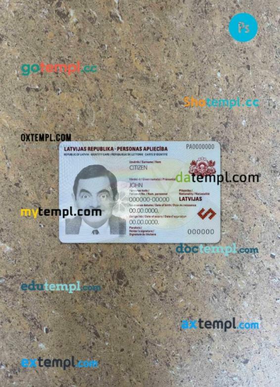 Latvia ID card editable PSD files, scan look and photo-realistic look, 2 in 1