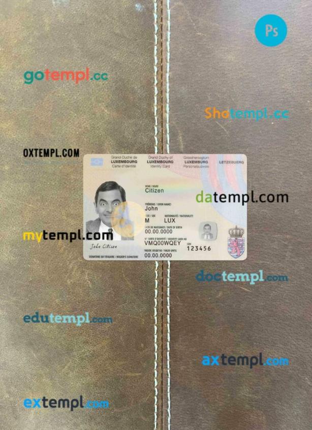 Luxembourg ID card editable PSD files, scan and photo taken image, 2 in 1