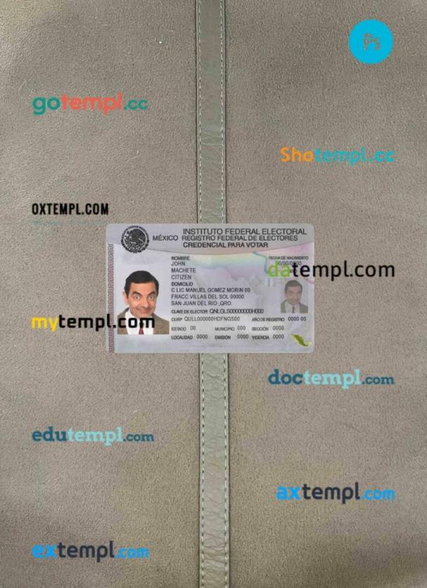 Mexico ID card editable PSD files, scan and photo taken image, 2 in 1