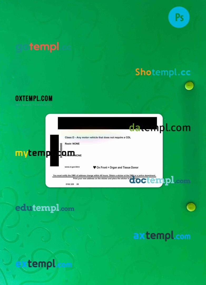 USA Connecticut driving license editable PSD files, scan look and photo-realistic look, 2 in 1, under 21 - Image 2