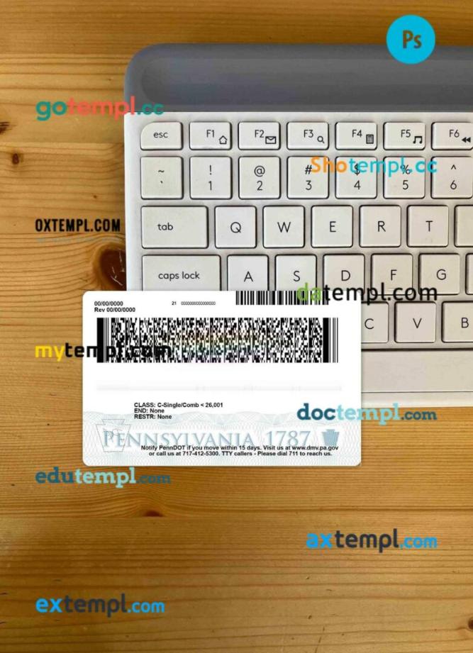USA Pennsylvania driving license PSD files, scan look and photographed image, 2 in 1, under 21 - Image 2