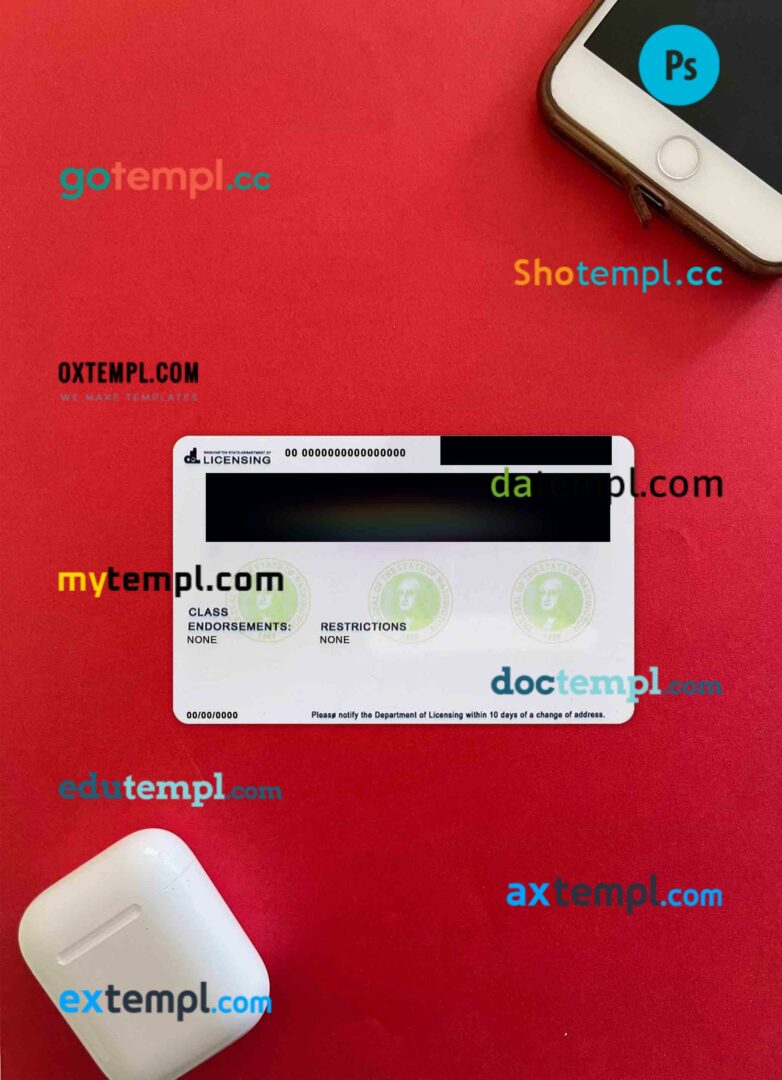 USA Washigton driving license PSD files, scan look and photographed image, 2 in 1, under 21 - Image 2