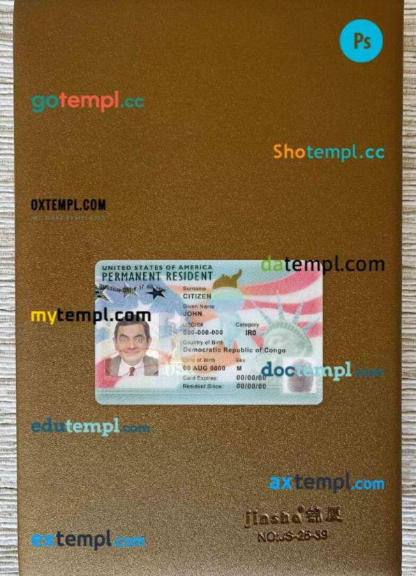 USA green card, permanent resident card editable PSD files, scan and photo taken image, 2 in 1(2020 – present)