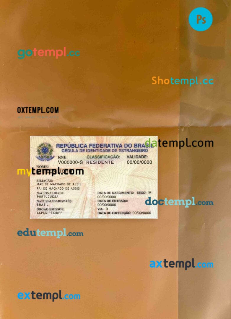 Brasil resident permit PSD files, scan look and photographed image, 2 in 1