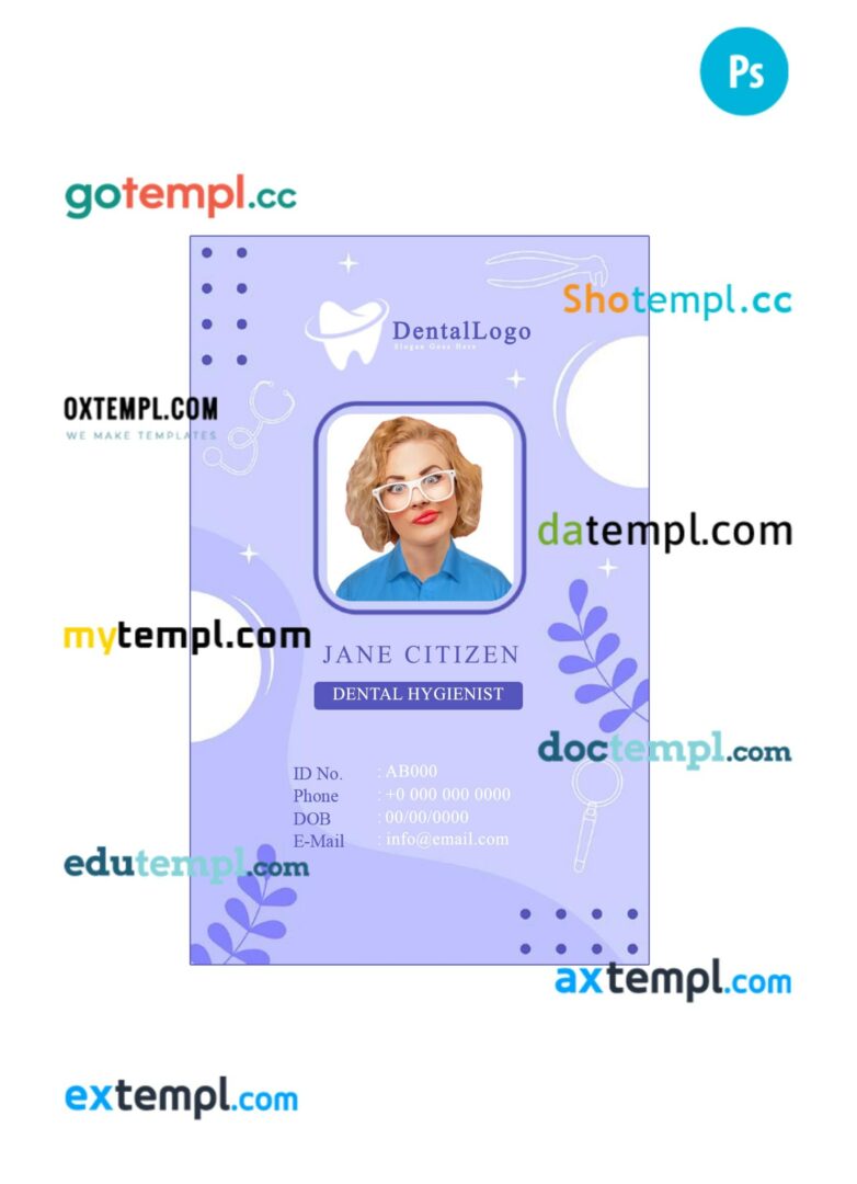 Dental hygienist clinic ID card PSD template