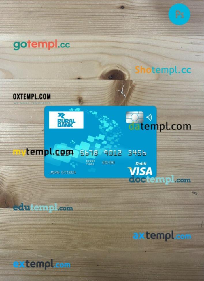 Australia Rural bank visa card PSD scan and photo-realistic snapshot, 2 ...