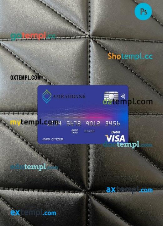 Azerbaijan Amrahbank visa card PSD scan and photo-realistic snapshot, 2 ...